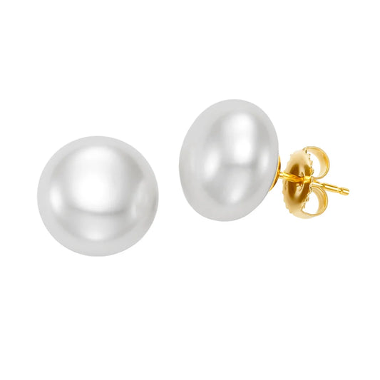 Freshwater Cultured 12-13mm Button Pearl 14kt Yellow Gold Earrings