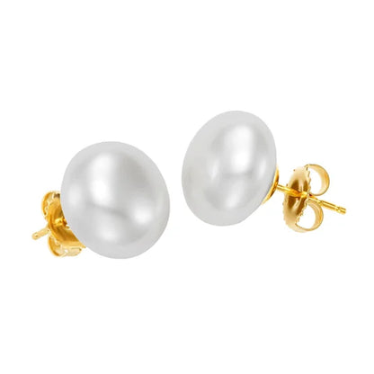Freshwater Cultured 12-13mm Button Pearl 14kt Yellow Gold Earrings