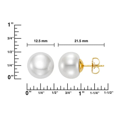 Freshwater Cultured 12-13mm Button Pearl 14kt Yellow Gold Earrings