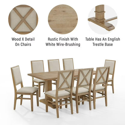 Joanna 9-Piece Dining Set, Rustic Brown