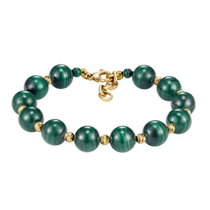Green Malachite Bead 14kt Yellow Gold Bracelet