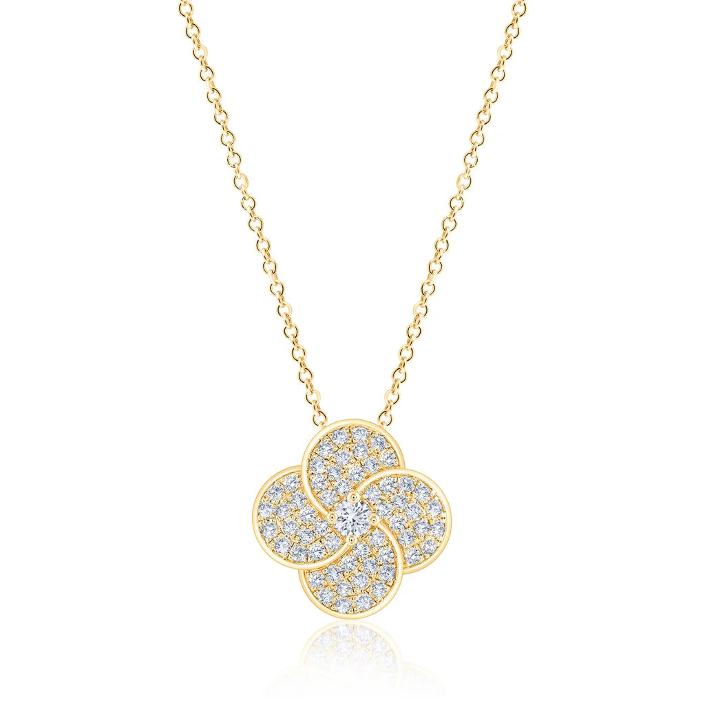 Round Brilliant 0.50 ctw VS2 Clarity, I Color Diamond 14kt Yellow Gold Flower Pendant