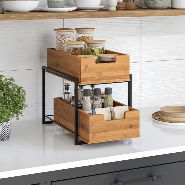 Bamboo 2-tier Sliding Drawer Organizer