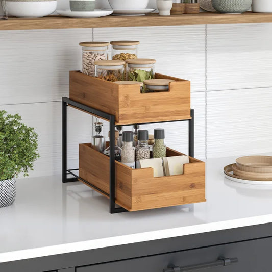 Bamboo 2-tier Sliding Drawer Organizer