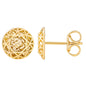 14kt Yellow Gold High Polish & Diamond Cut Round Stud Earrings