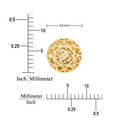 14kt Yellow Gold High Polish & Diamond Cut Round Stud Earrings