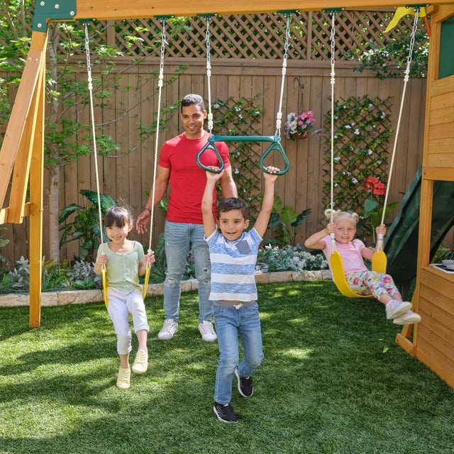 Overland Heights Wooden Swing Set with Monkey Bars