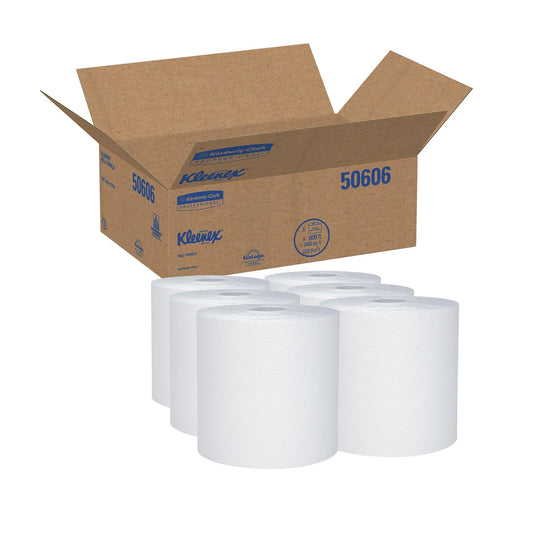 Kleenex Hard Roll Paper Towels, 1-Ply, White, 600 Feet per Roll, Pack of 6