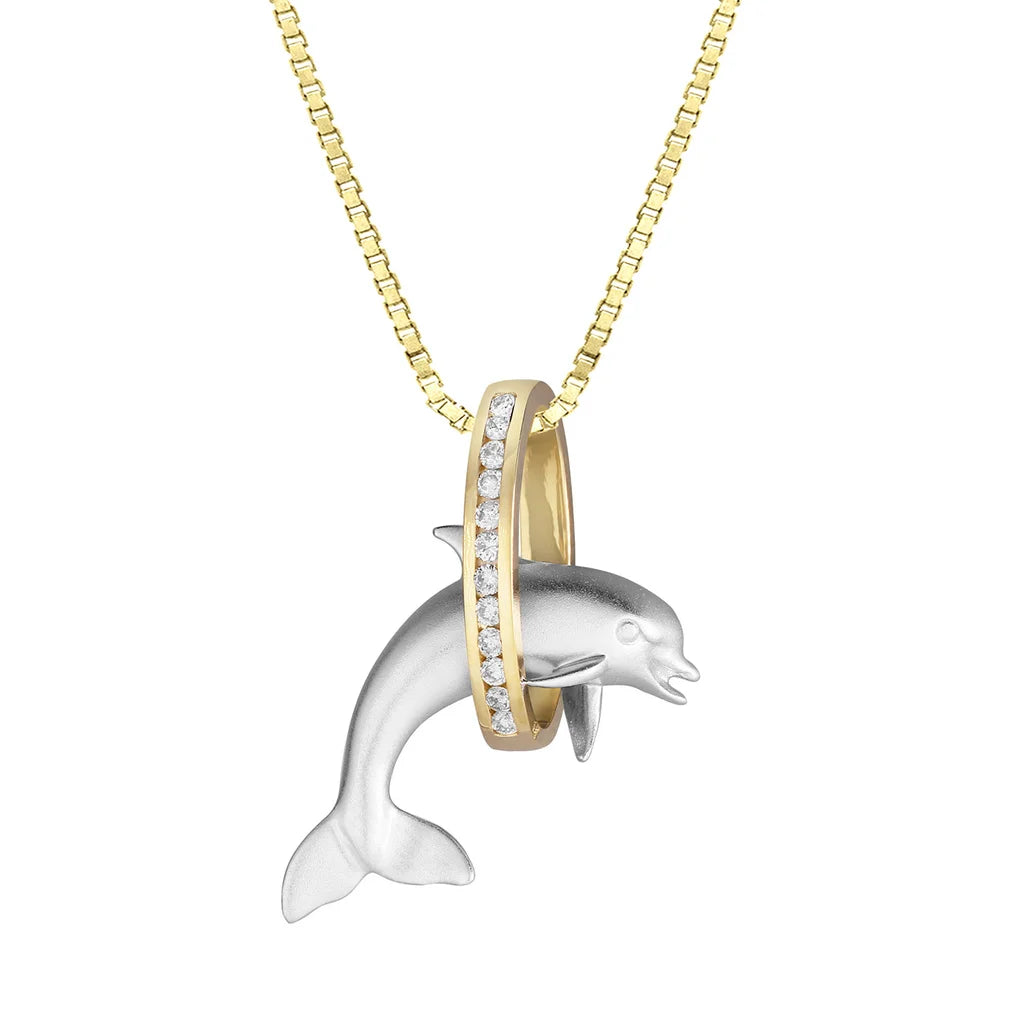 Honolulu Jewelry 14kt Diamond Dolphin Hoop Necklace