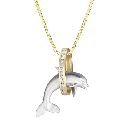 Honolulu Jewelry 14kt Diamond Dolphin Hoop Necklace