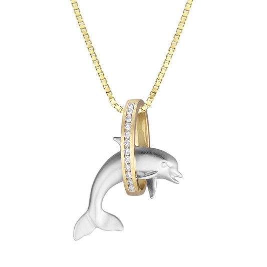 Honolulu Jewelry 14kt Diamond Dolphin Hoop Necklace