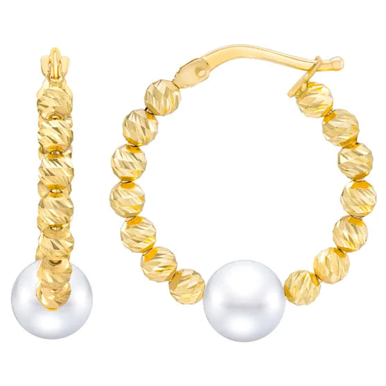 Freshwater Cultured 6.5-7mm 14kt Gold Hoop Earrings