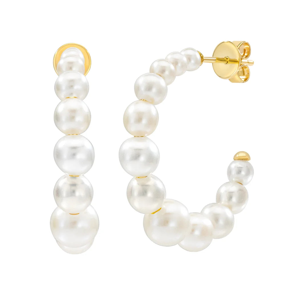 2.5-6mm Graduated Pearl 14kt Yellow Gold Hoop Earrings