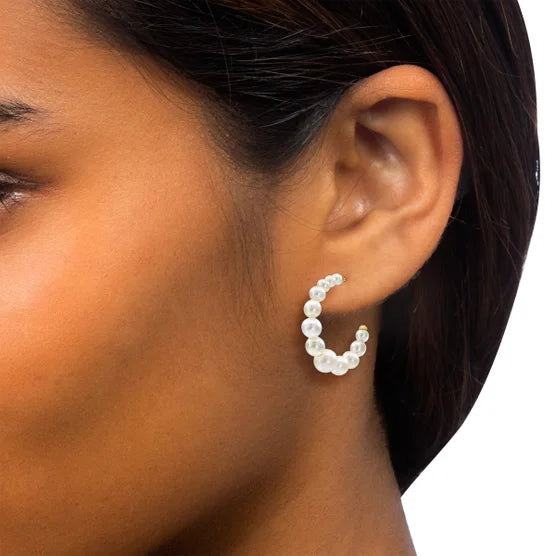 2.5-6mm Graduated Pearl 14kt Yellow Gold Hoop Earrings