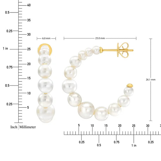2.5-6mm Graduated Pearl 14kt Yellow Gold Hoop Earrings