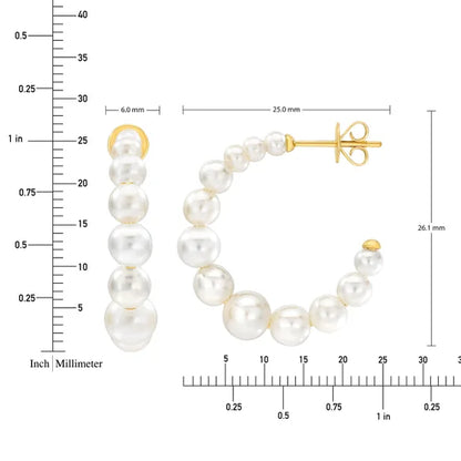 2.5-6mm Graduated Pearl 14kt Yellow Gold Hoop Earrings
