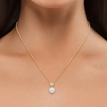 8-8.5mm Pearl & Diamond 14kt Yellow Gold Pendant