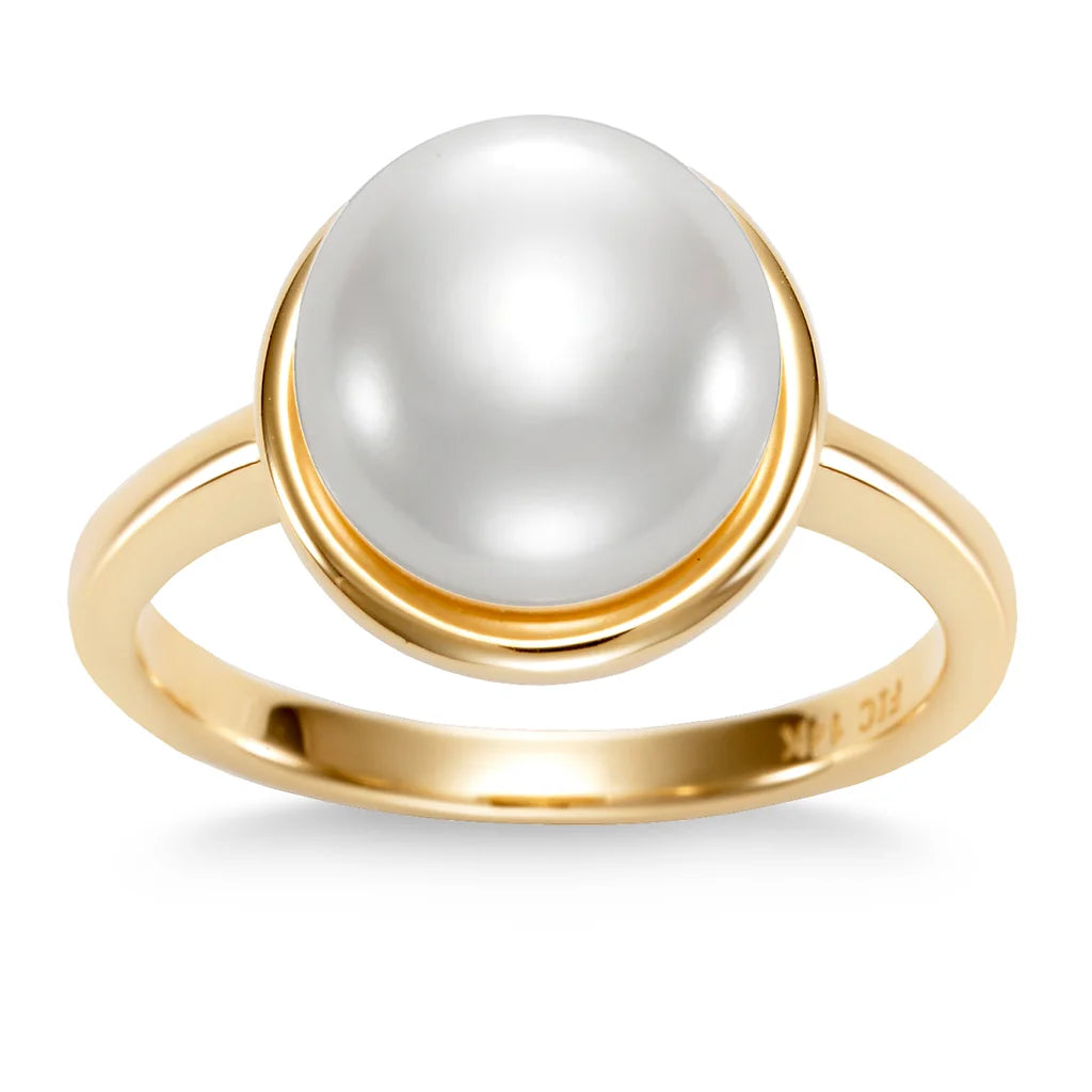 Freshwater Cultured 9-10mm Pearl 14kt Yellow Gold Bezel Ring