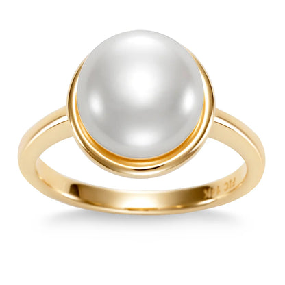 Freshwater Cultured 9-10mm Pearl 14kt Yellow Gold Bezel Ring