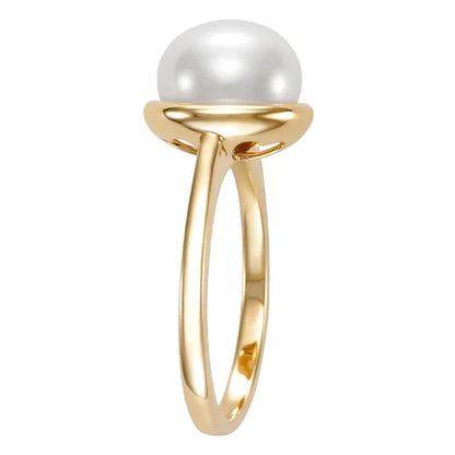 Freshwater Cultured 9-10mm Pearl 14kt Yellow Gold Bezel Ring