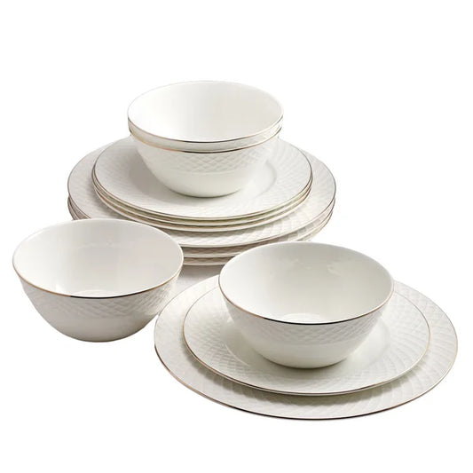Mikasa Trellis Gold 12-piece Bone Dinnerware Set