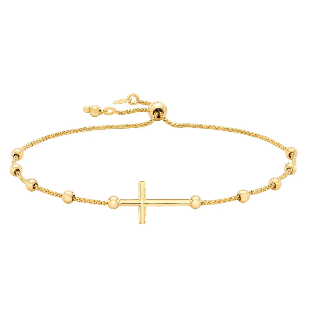 14kt Yellow Gold Cross Bolo Bracelet