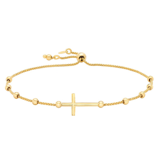 14kt Yellow Gold Cross Bolo Bracelet