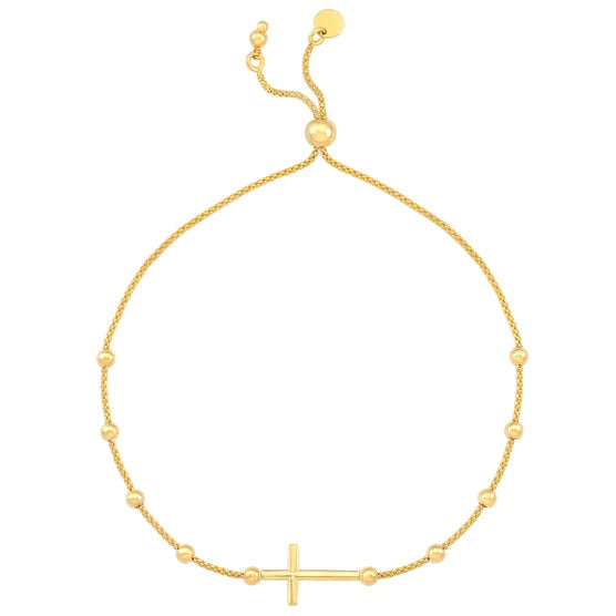 14kt Yellow Gold Cross Bolo Bracelet
