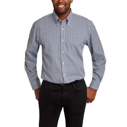 Kirkland Signature Men’s Traditional Fit Dress Shirt, Green Navy White Tattersall
