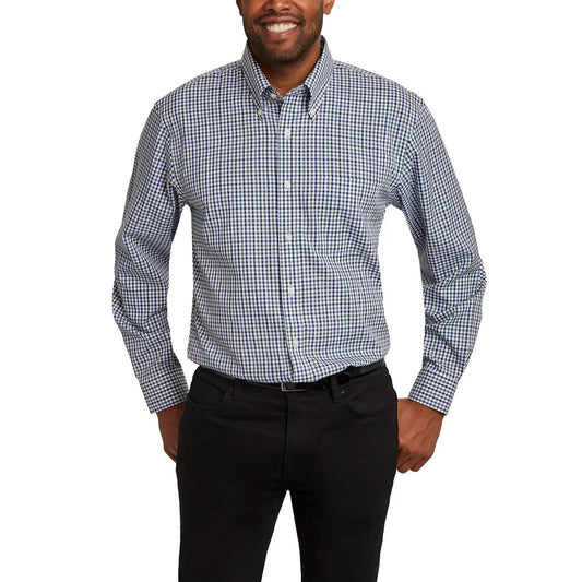 Kirkland Signature Men’s Traditional Fit Dress Shirt, Green Navy White Tattersall