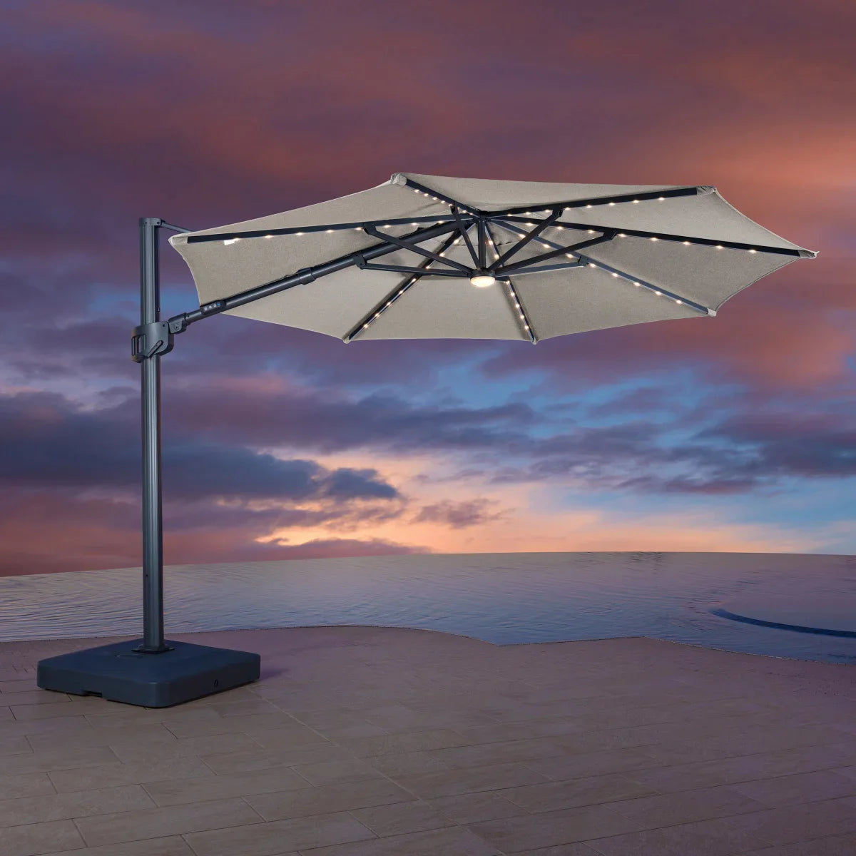 SunVilla 11' Color Changing LED Cantilever Umbrella with Rolling Base