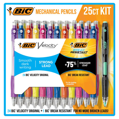 BIC Mechanical Pencil Set – 25 Pack (24 Velocity + 1 Break-Resistant, 0.7mm Lead)