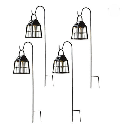 Deck Impressions Farmhouse-Style Solar LED Lanterns with Shepherd's Hooks – 4-Pack
