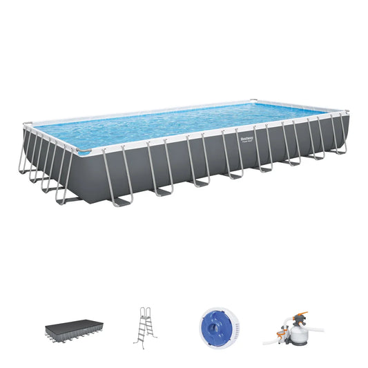 Bestway Platinum Series Power Steel 31'4" x 16' x 52" Above Ground Pool Set- Gray