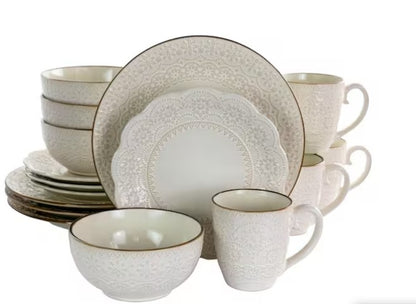 16-Piece Contessa Embossed Ivory Stoneware Dinnerware Set