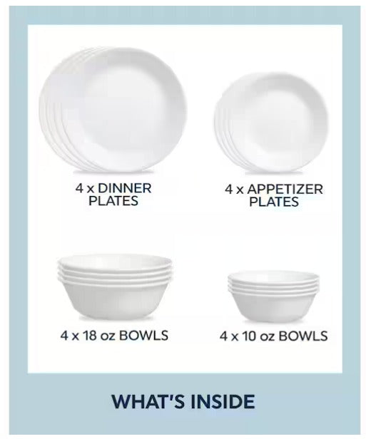 16-Piece Dinnerware Set (Service for 4) in White