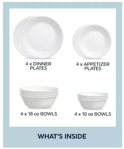 16-Piece Dinnerware Set (Service for 4) in White
