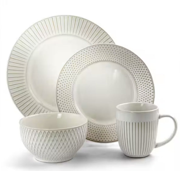 16-Piece Contemporary White Stoneware Dinnerware Set