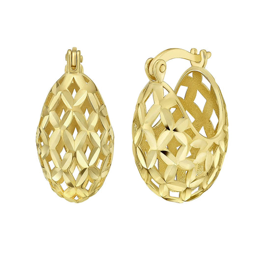 Open Filigree Hoop Earring in 14K Yellow Gold