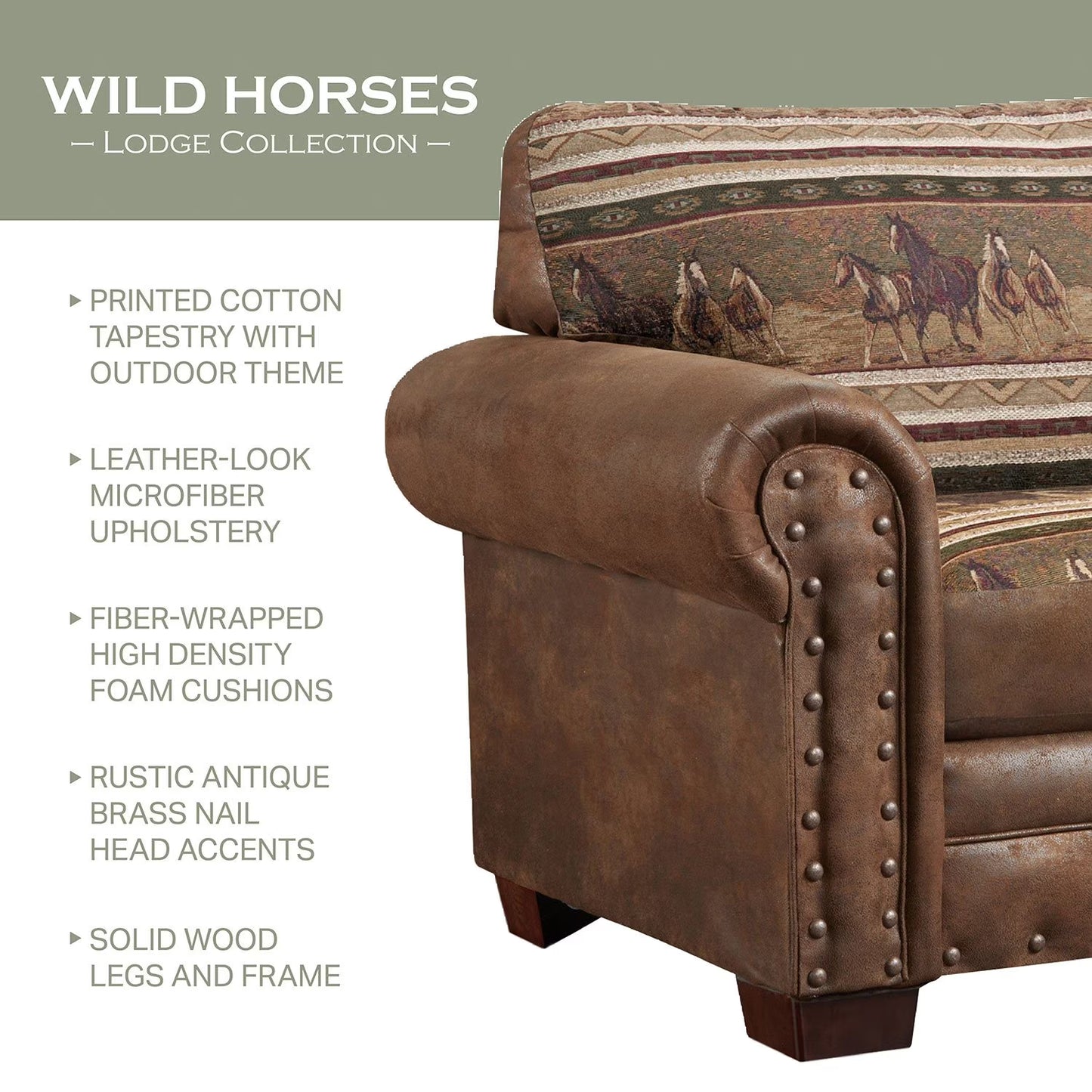 Wild Horses Rustic Faux-Leather Sleeper Sofa