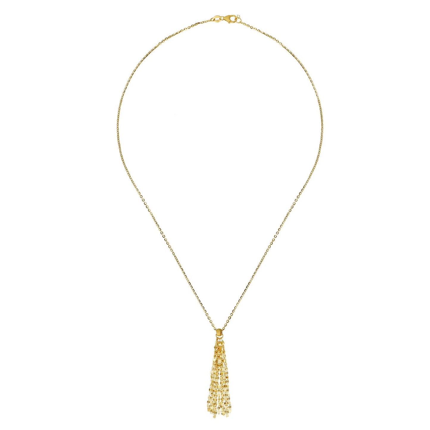 14K Yellow Diamond Cut Mirror Chain Tassle Necklace 18"