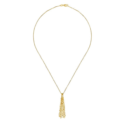 14K Yellow Diamond Cut Mirror Chain Tassle Necklace 18"