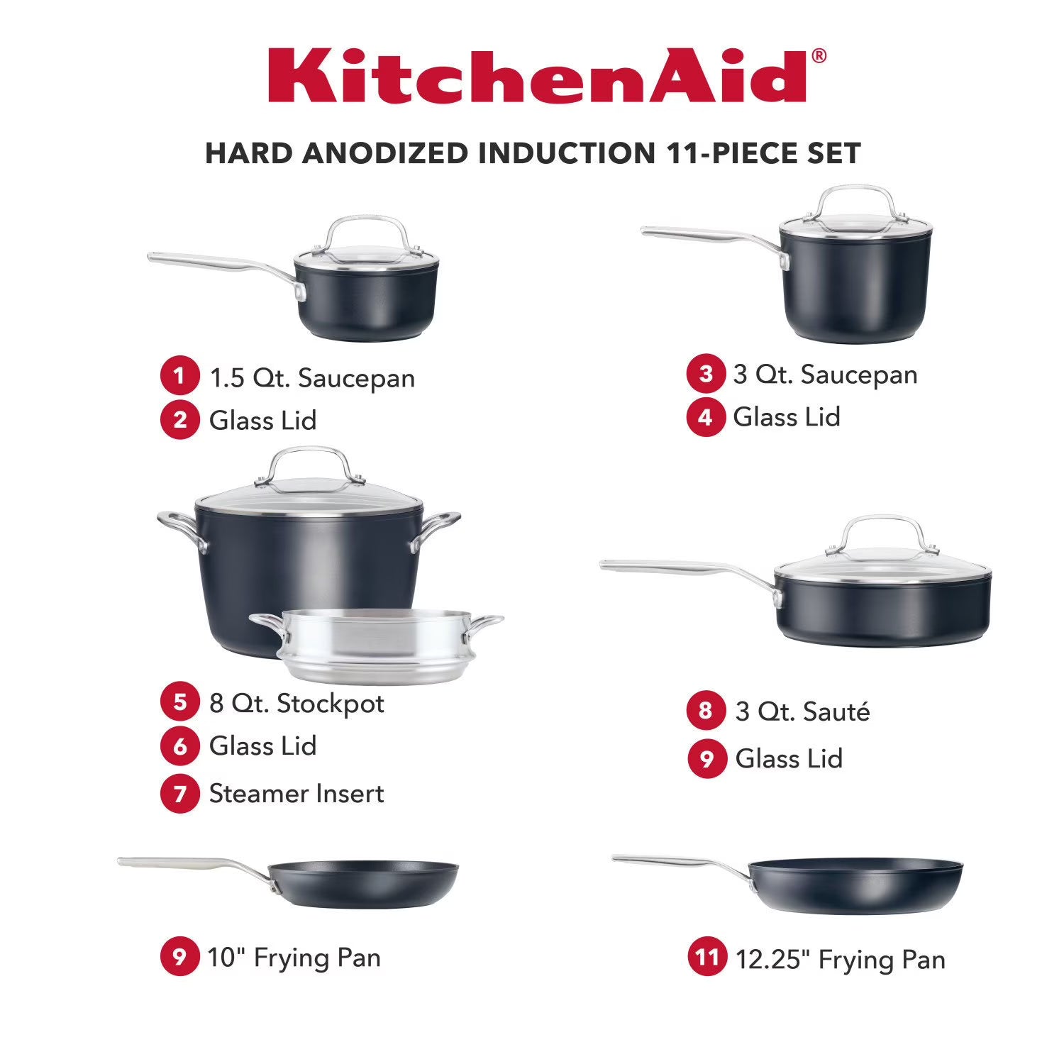 11-Piece Hard Anodized Induction Nonstick Cookware Set - Thumbnail 4