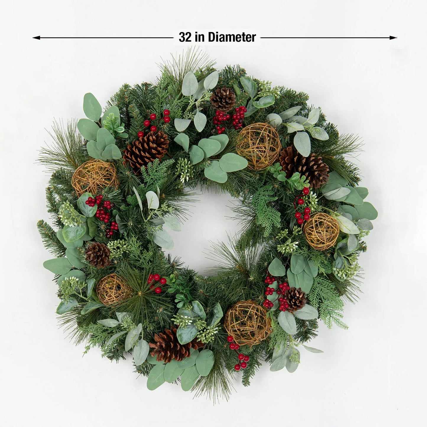 32" Greenery Wreath with Pre-Lit Spheres