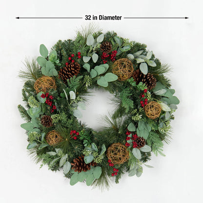 32" Greenery Wreath with Pre-Lit Spheres
