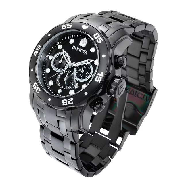 Invicta Pro Diver Scuba Quartz Chronograph Black Bracelet Mens Watch, 48mm