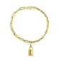 Paperclip & Cable Chain Bracelet with Padlock Charm in 14K Gold