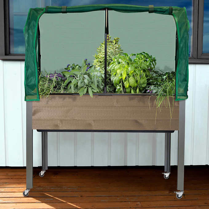 Self-Watering Elevated Spruce Planter with Greenhouse & Bug Cover