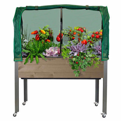 Self-Watering Elevated Spruce Planter with Greenhouse & Bug Cover