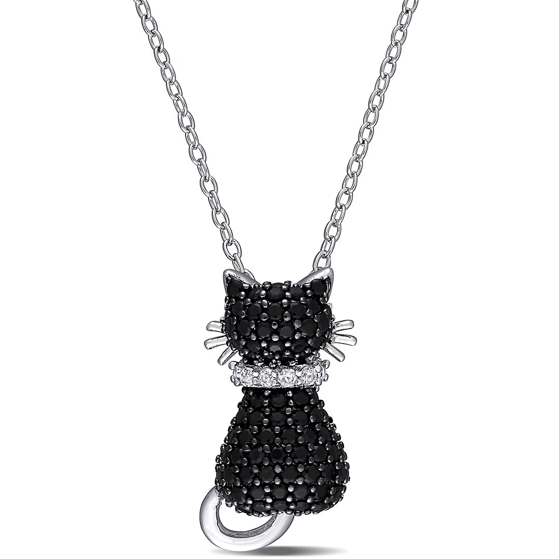 Created White Sapphire Cat Pendant in Sterling Silver